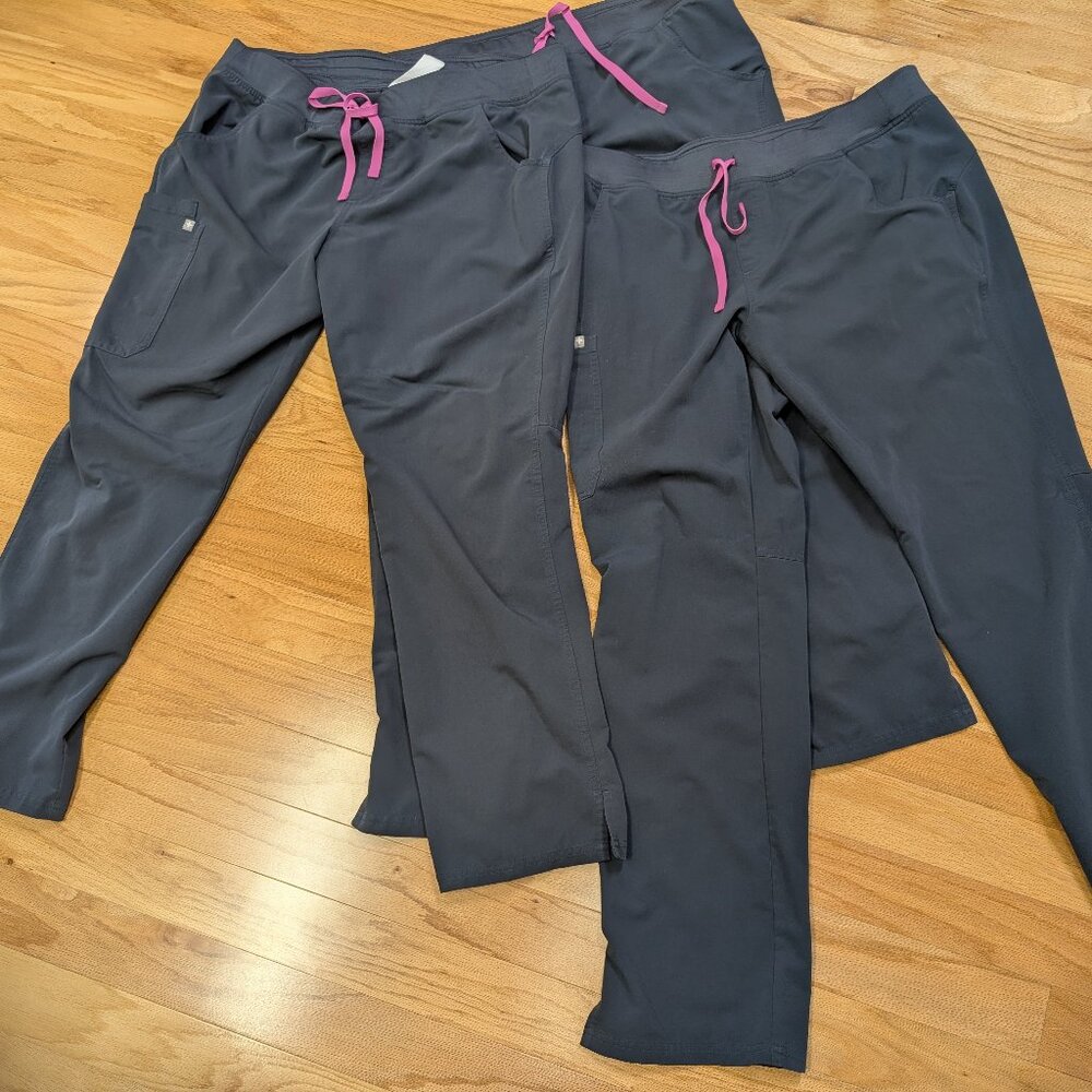 Figs Women's Charcoal Gray Scrub Pants with Pink Drawstrings
